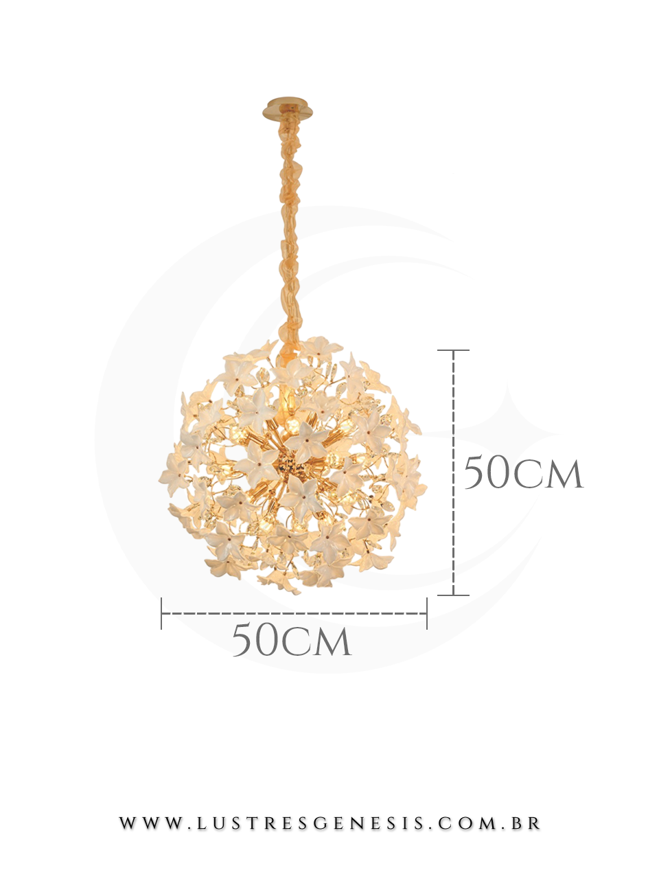 Lustre Pendente Contemporaneo DCD06235 Metal Dourado Cristal 50cm, Mesa Sala de Jantar, Quarto Casal, Cozinha, Sala de Estar